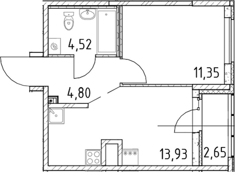 1-комнатная квартира 34.6 м², 10/23 эт., ЖК «Город Первых»